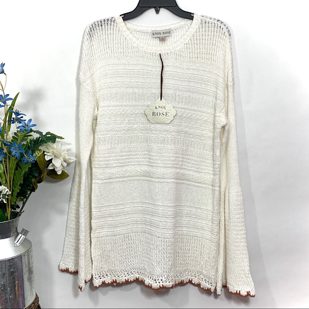 Knox Rose Women’s Ivory Long Bell Sleeve Crew Neck Sweater - NWT